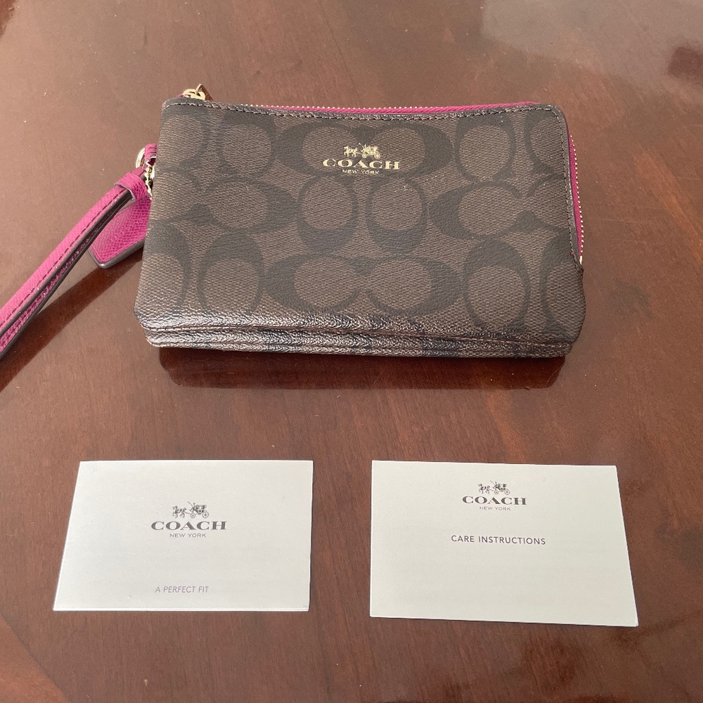 Coach Pink and Brown Wristlet Wallet